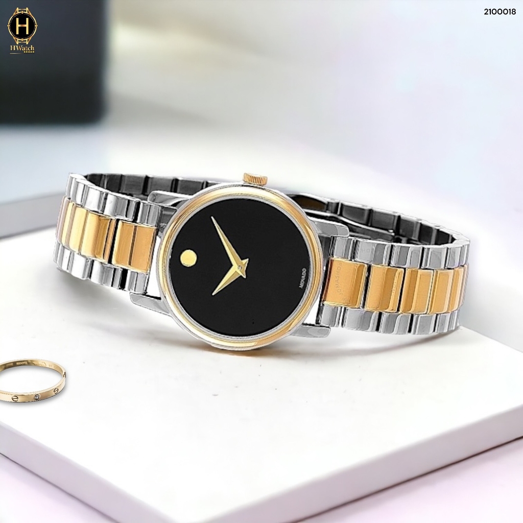 Đồng Hồ Nữ Movado Quartz 2100018 Dây Thép Demi Vàng Mặt Đen