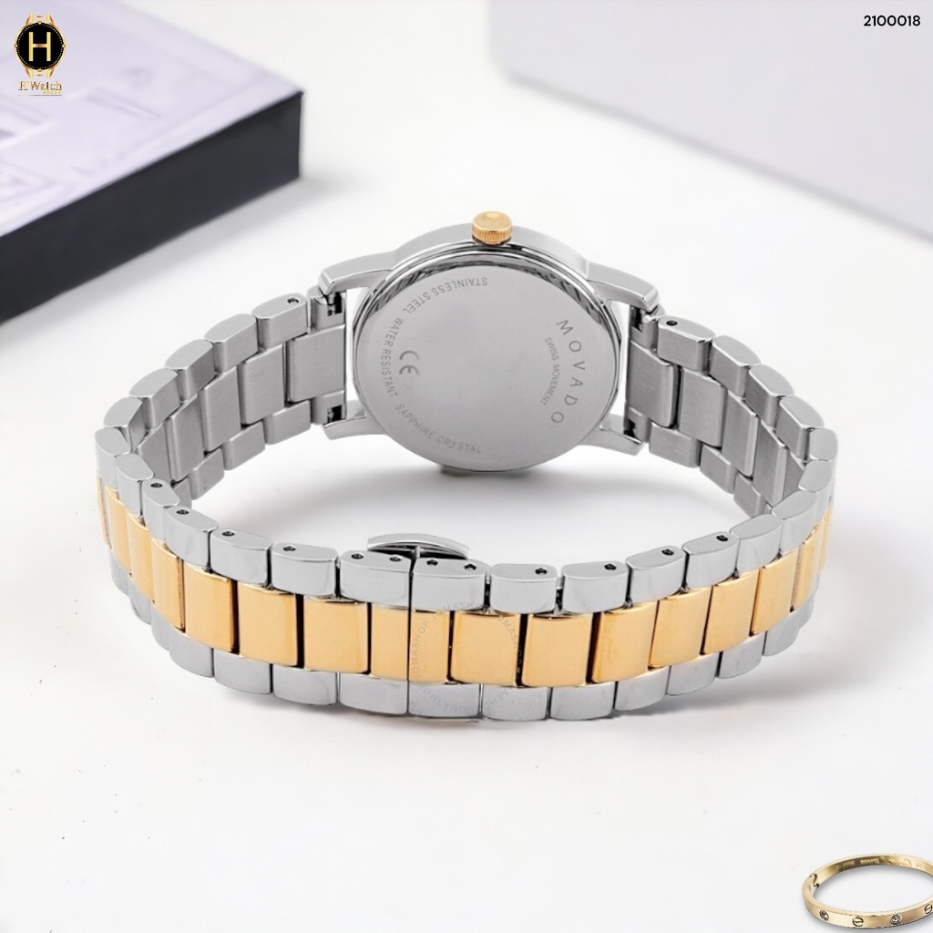 Đồng Hồ Nữ Movado Quartz 2100018 Dây Thép Demi Vàng Mặt Đen