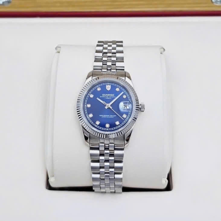 Đồng Hồ Cặp Sunrise Quartz 1255SA 2255SA Thép Trắng Blue ( Giá 1 Chiếc )