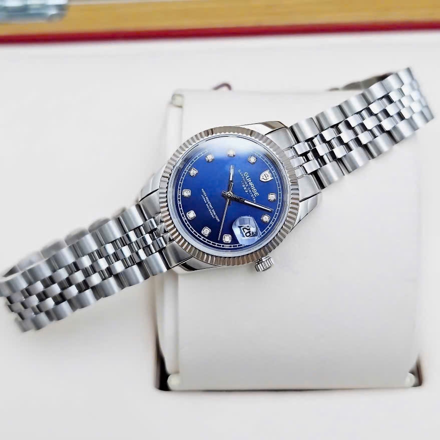 Đồng Hồ Cặp Sunrise Quartz 1255SA 2255SA Thép Trắng Blue ( Giá 1 Chiếc )