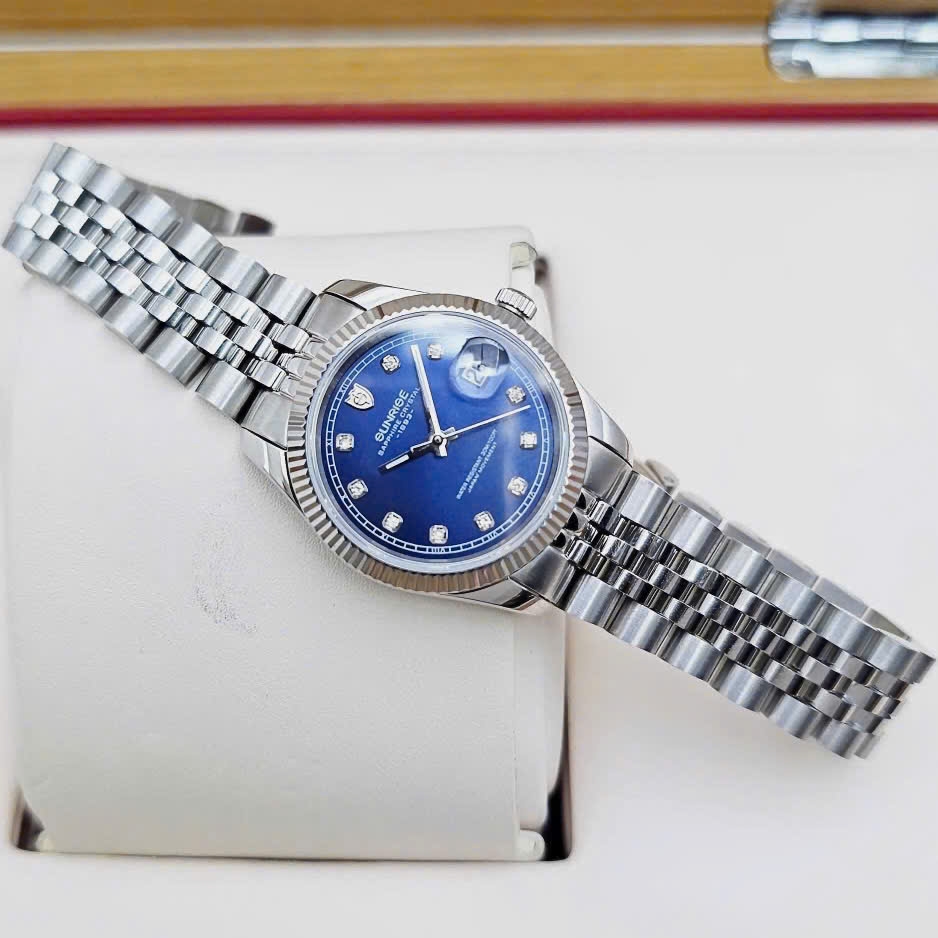 Đồng Hồ Cặp Sunrise Quartz 1255SA 2255SA Thép Trắng Blue ( Giá 1 Chiếc )