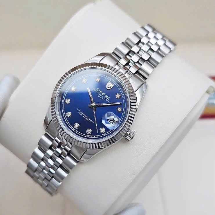 Đồng Hồ Cặp Sunrise Quartz 1255SA 2255SA Thép Trắng Blue ( Giá 1 Chiếc )