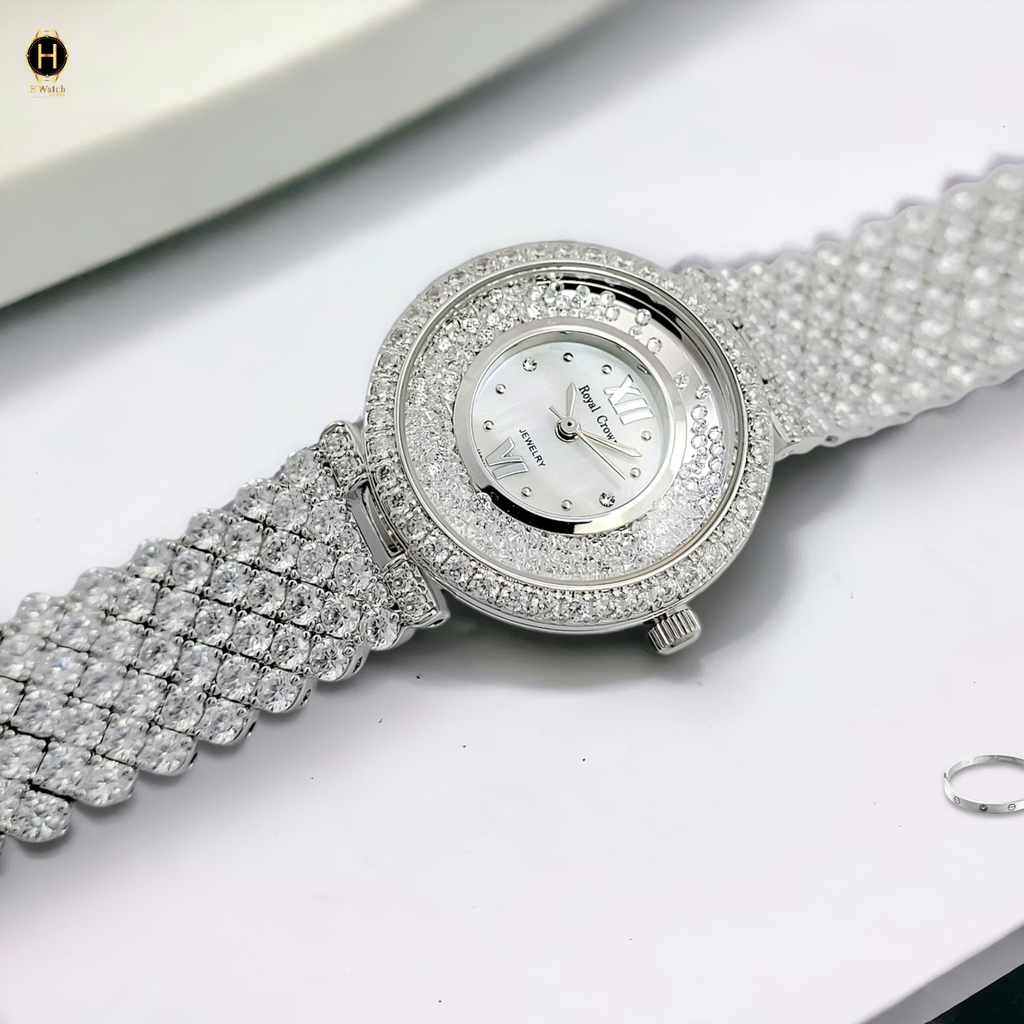 Đồng Hồ Nữ Royal Crown Quartz 2606 Thép Trắng