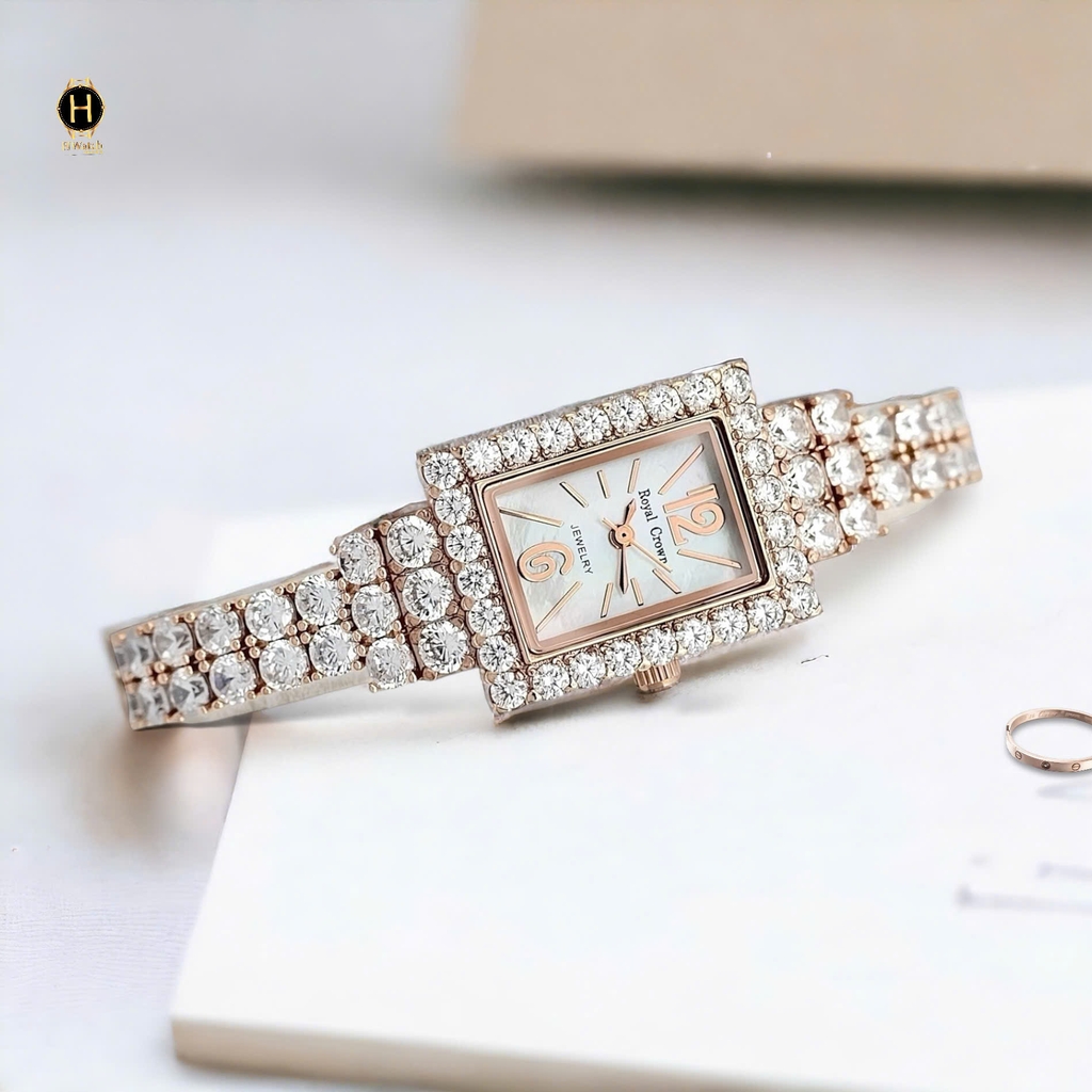 Đồng Hồ Nữ Royal Quartz 3584 Thép Rose Trắng