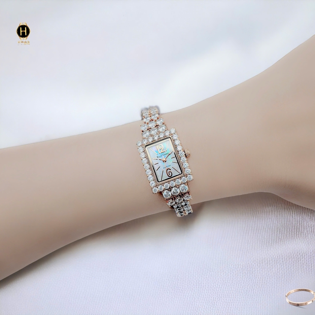 Đồng Hồ Nữ Royal Quartz 3584 Thép Rose Trắng