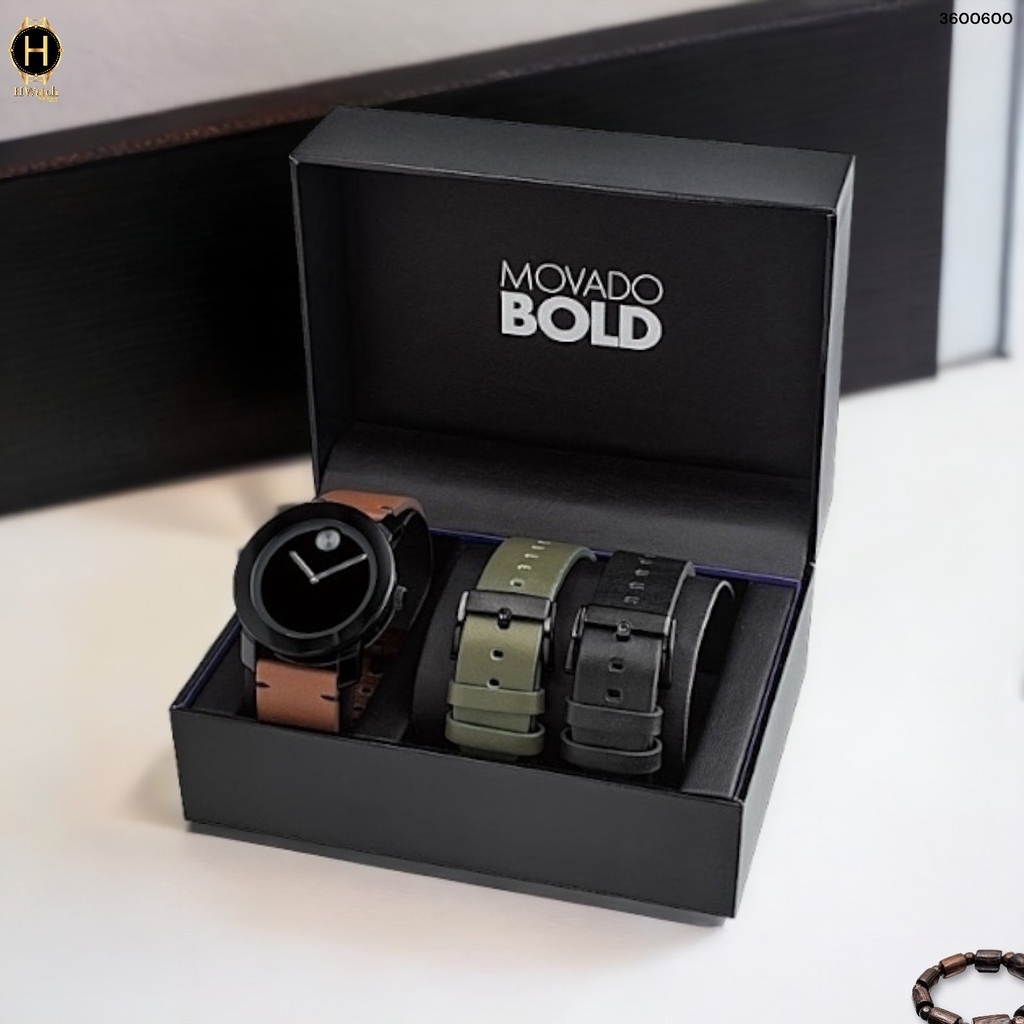 Đồng Hồ Nam Movado Quartz Bold TR90 3600600 Dây Da Mặt Đen