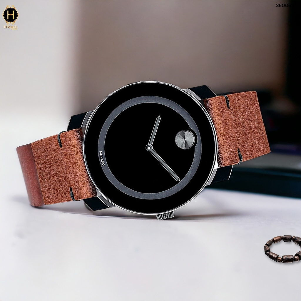 Đồng Hồ Nam Movado Quartz Bold TR90 3600600 Dây Da Mặt Đen