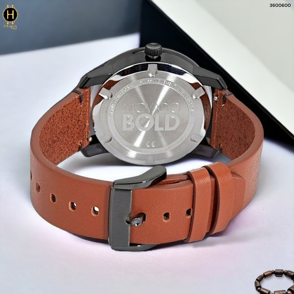 Đồng Hồ Nam Movado Quartz Bold TR90 3600600 Dây Da Mặt Đen