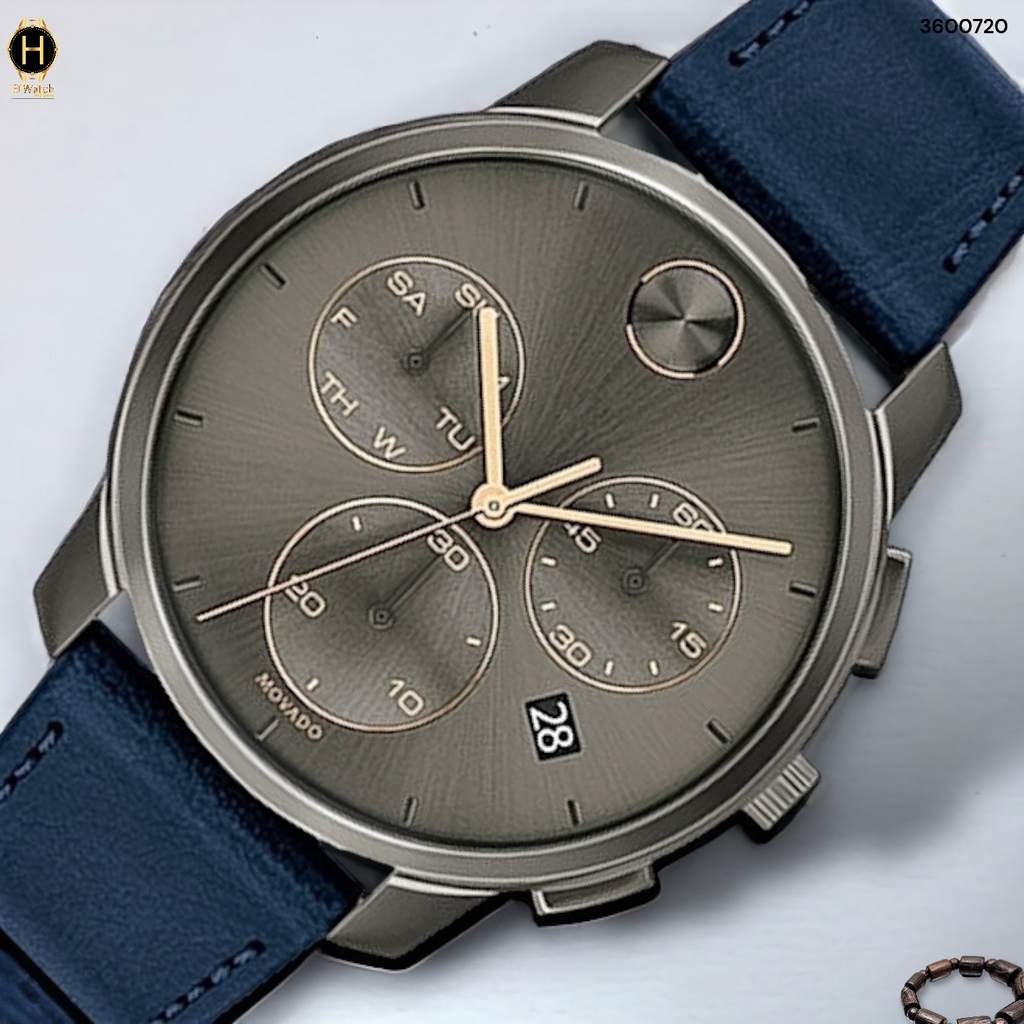 Đồng Hồ Nam Movado Quartz Chronograph Bold Thin 3600720 Dây Da Xanh Mặt Xám