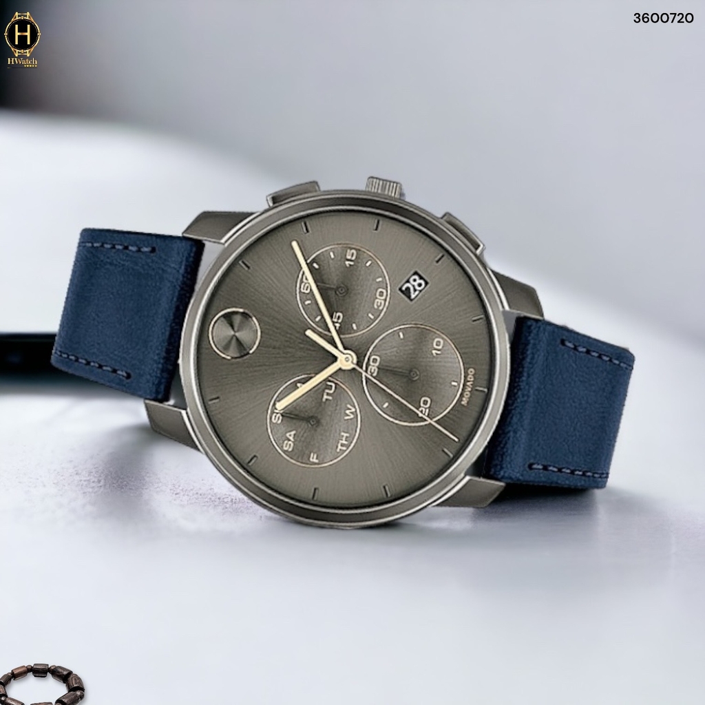 Đồng Hồ Nam Movado Quartz Chronograph Bold Thin 3600720 Dây Da Xanh Mặt Xám