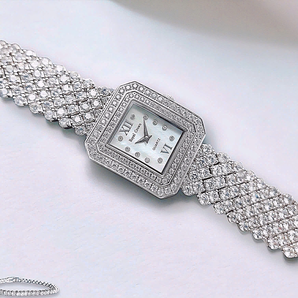 Đồng Hồ Nữ Royal Quartz 3619M Thép Trắng Mặt Trắng Viền Đá