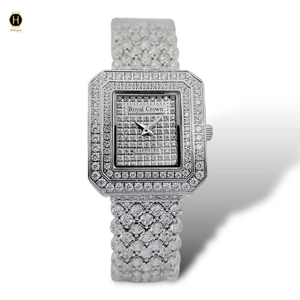 Đồng Hồ Nữ Royal Crown Quartz 3619M Thép Trắng Mặt Full Đá