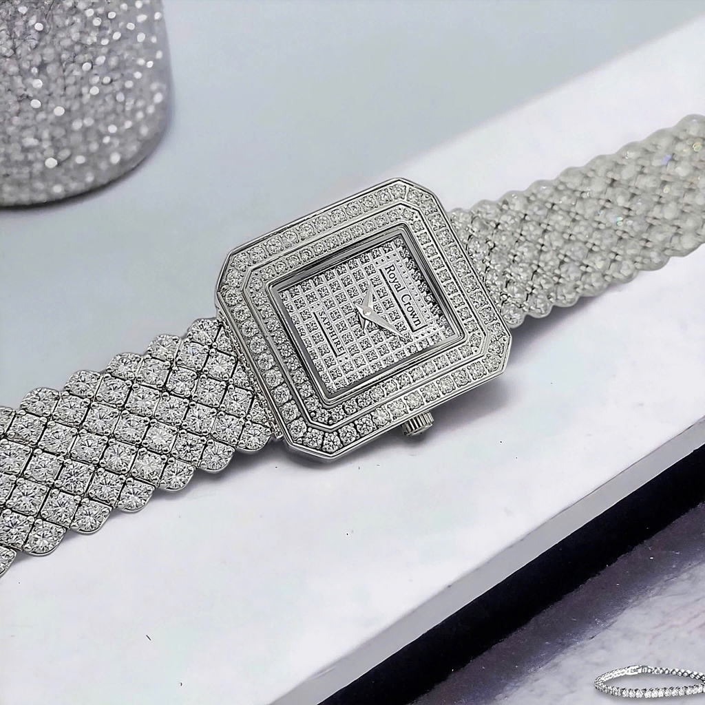 Đồng Hồ Nữ Royal Crown Quartz 3619M Thép Trắng Mặt Full Đá
