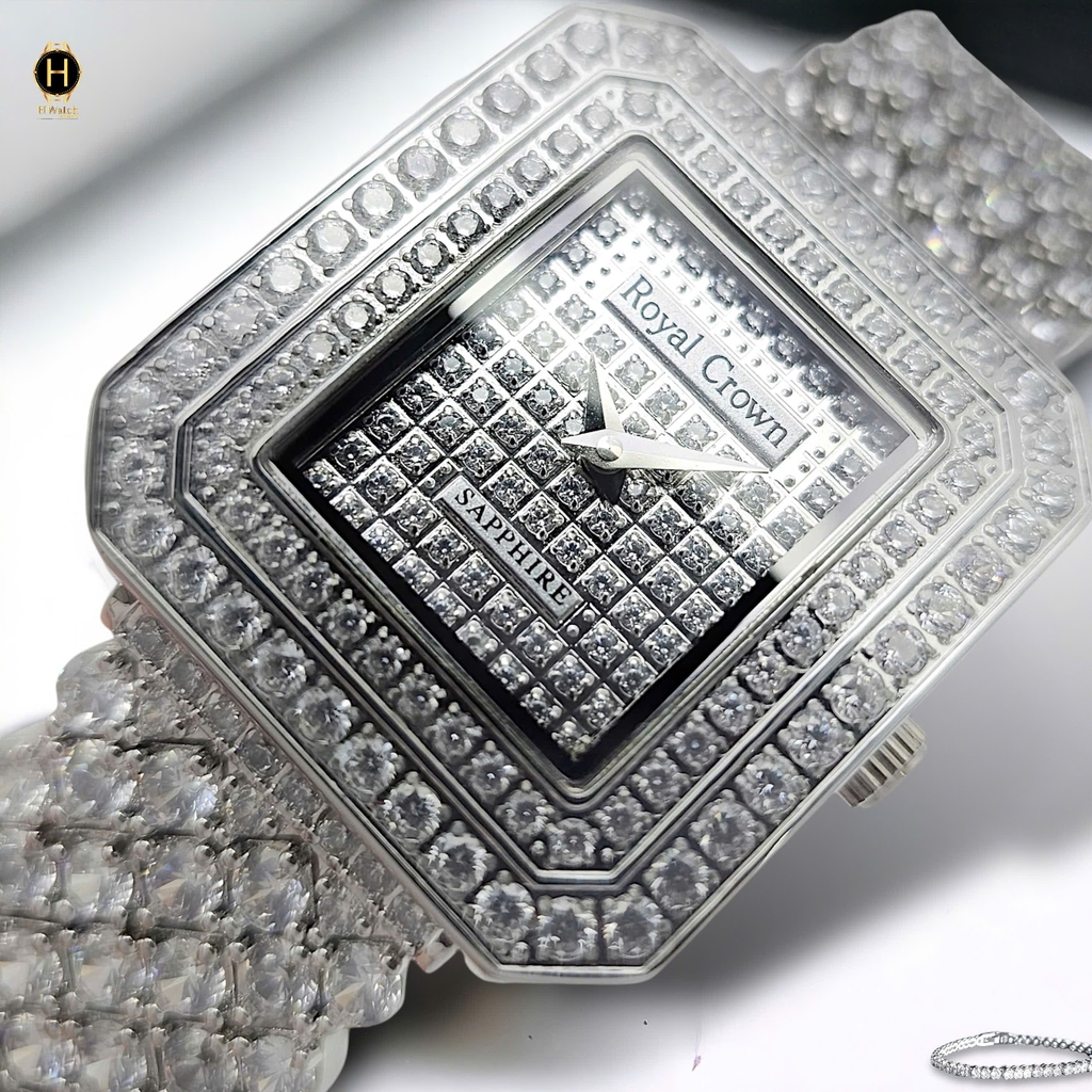 Đồng Hồ Nữ Royal Crown Quartz 3619M Thép Trắng Mặt Full Đá