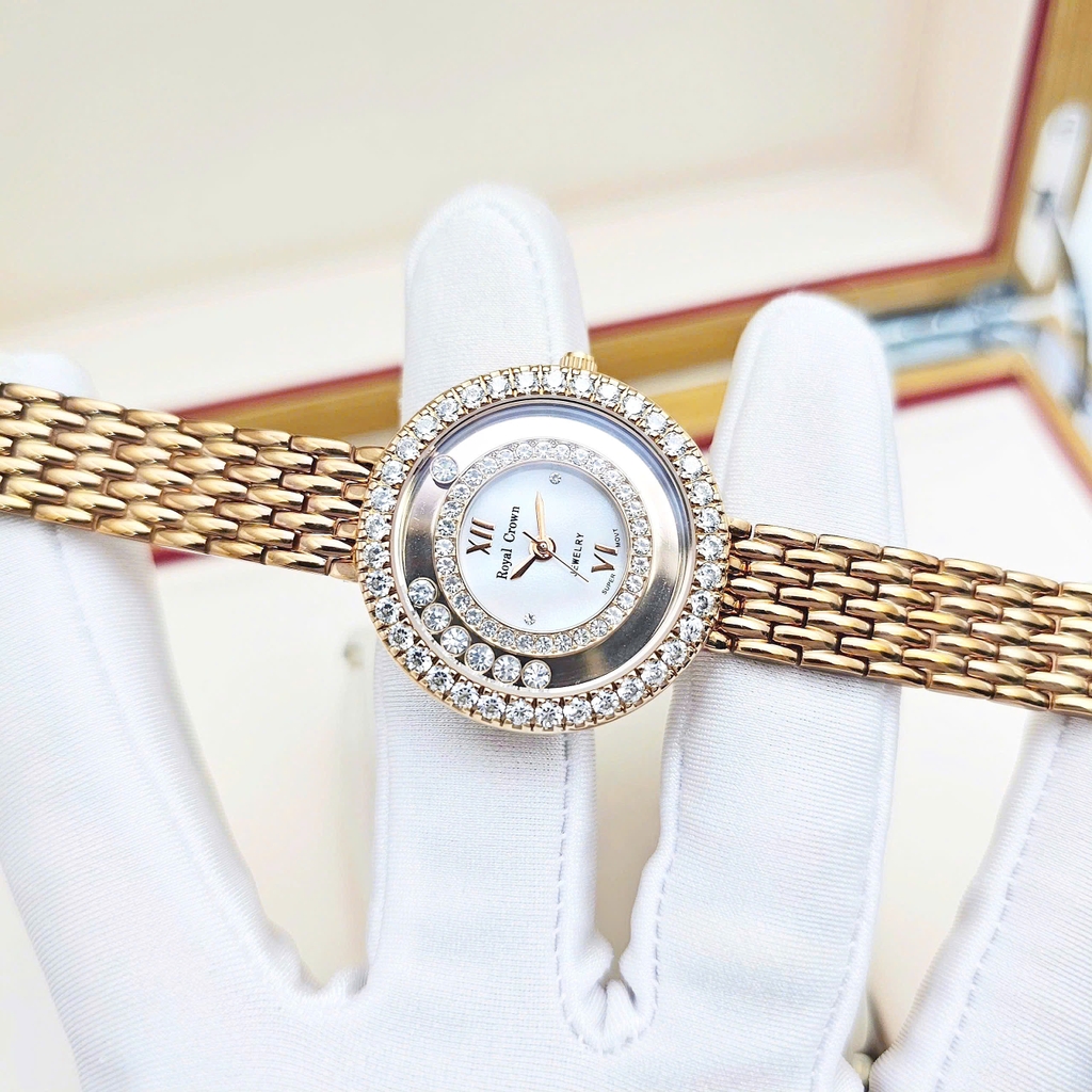 Đồng hồ Nữ Royal Crown Quartz 3628 Thép Rose