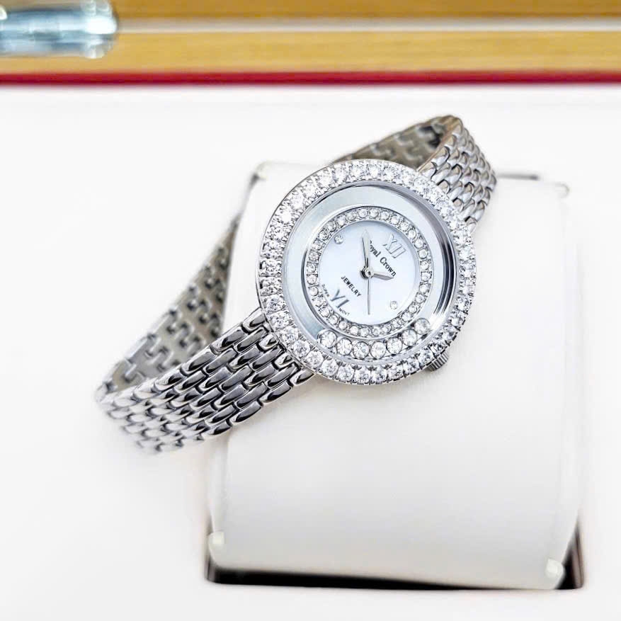 Đồng Hồ Nữ Royal Crown Quartz 3628 Thép Trắng