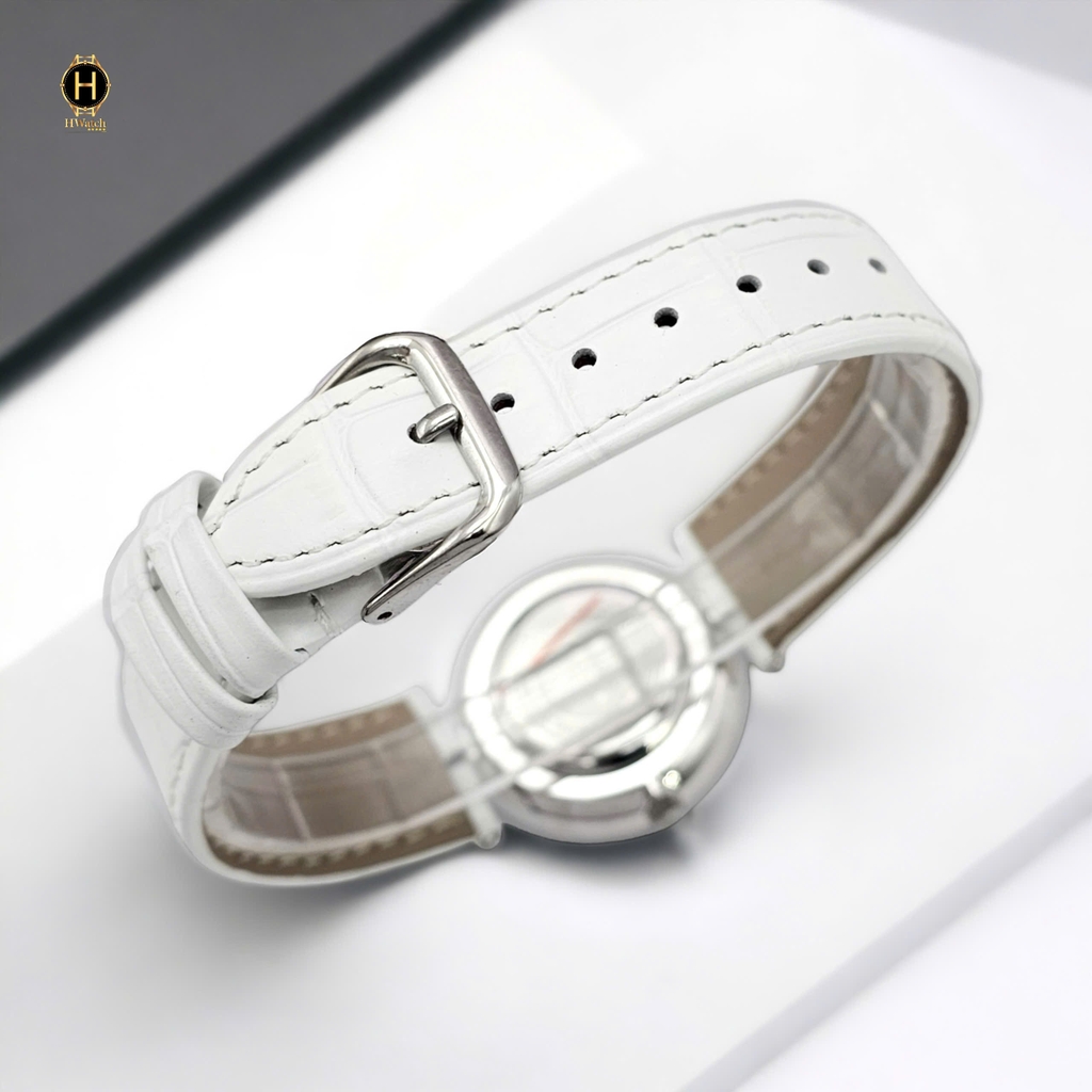 Đồng Hồ Nữ Royal Quarrtz 3628 Dây Da Mặt Trắng Viền Đá