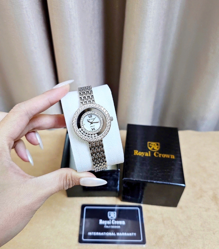 Đồng Hồ Nữ Royal Crown Quartz 3628 Thép Trắng
