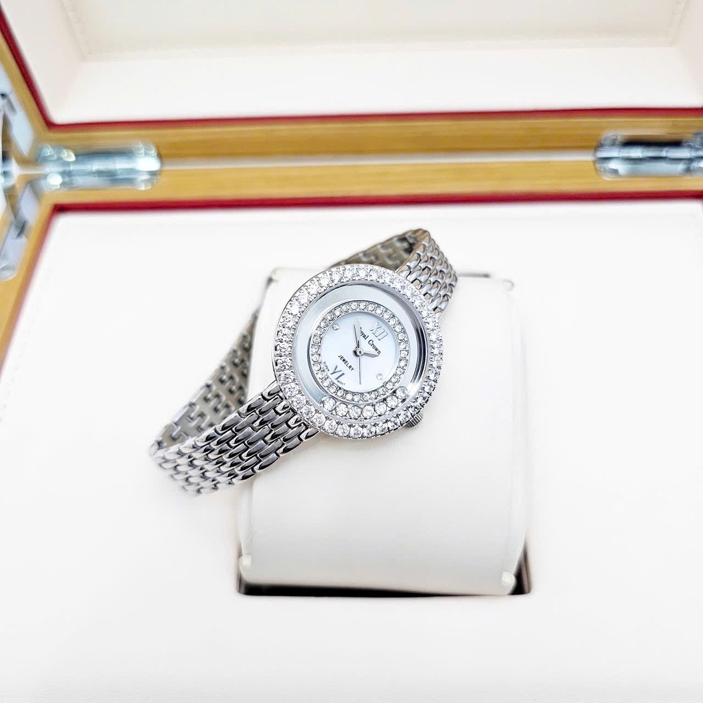 Đồng Hồ Nữ Royal Crown Quartz 3628 Thép Trắng
