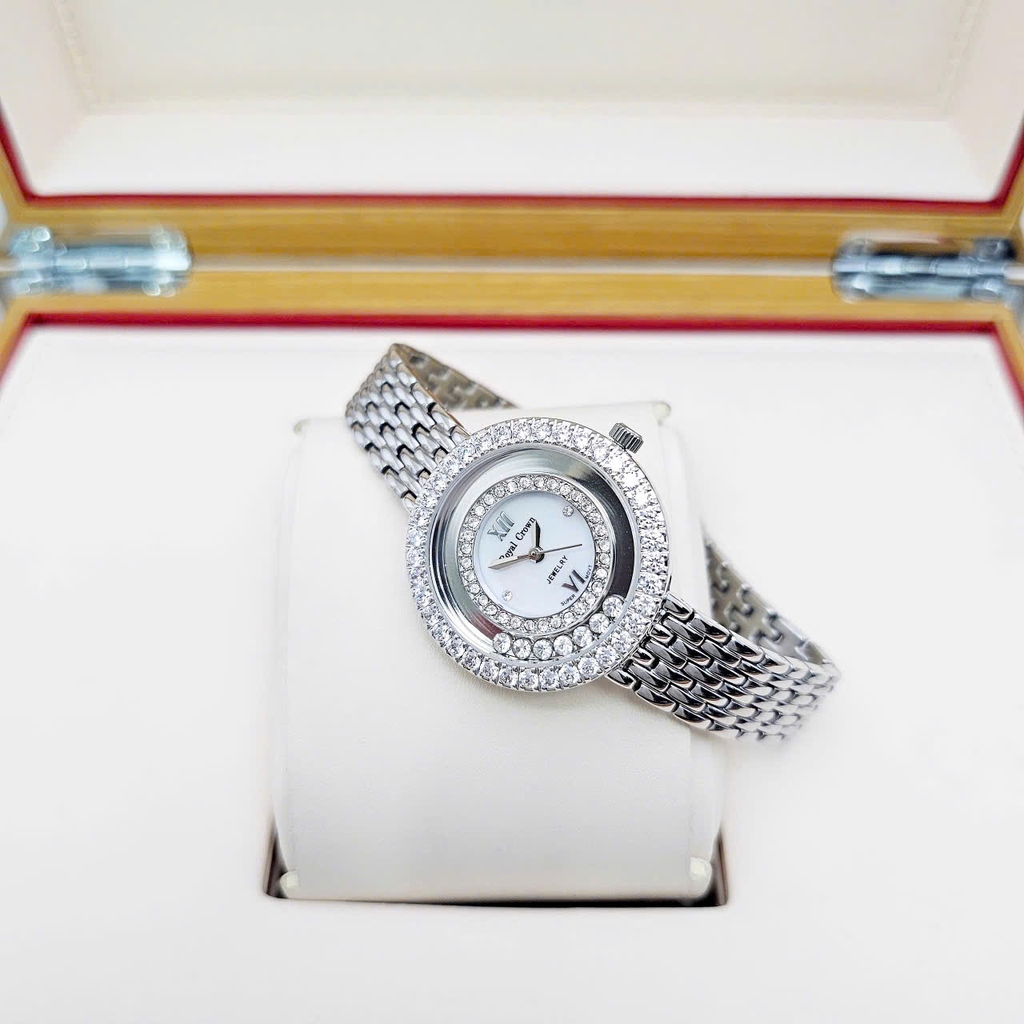 Đồng Hồ Nữ Royal Crown Quartz 3628 Thép Trắng