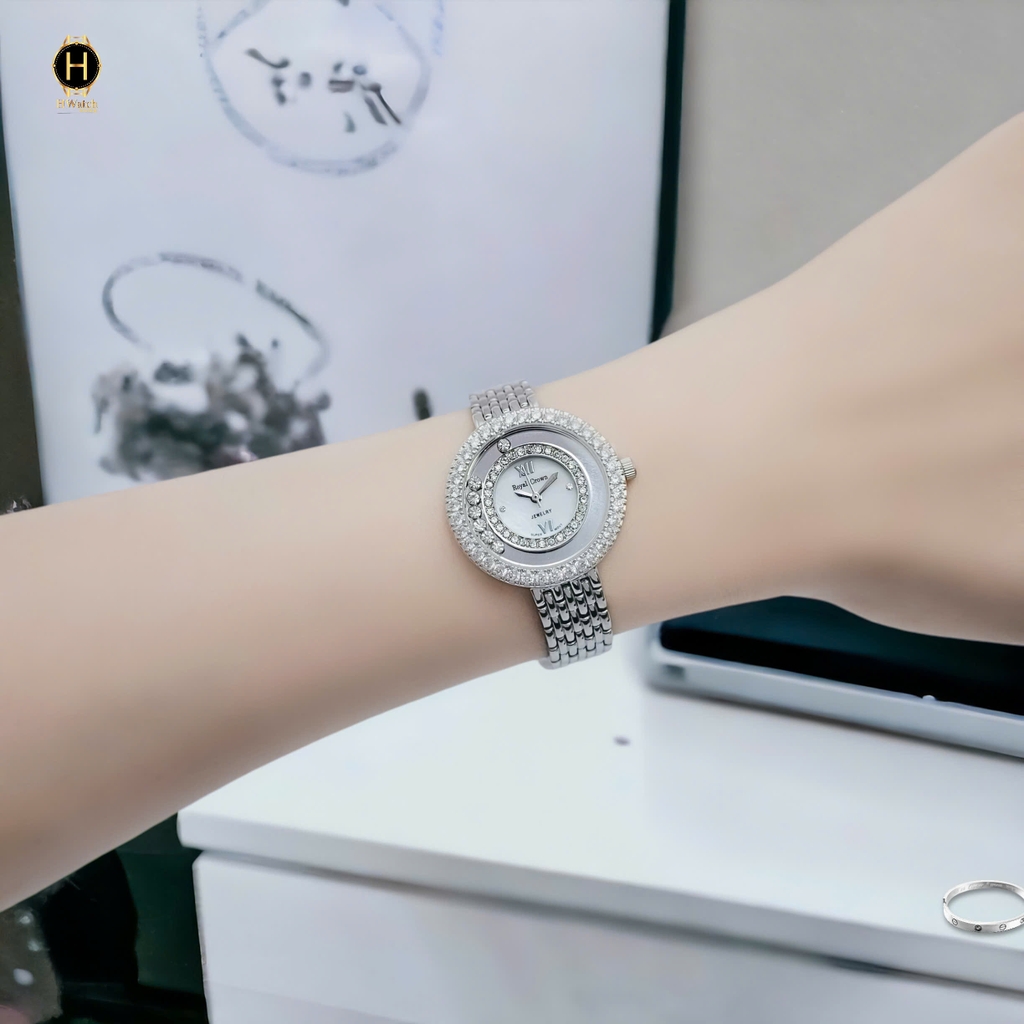 Đồng Hồ Nữ Royal Crown Quartz 3628 Thép Trắng