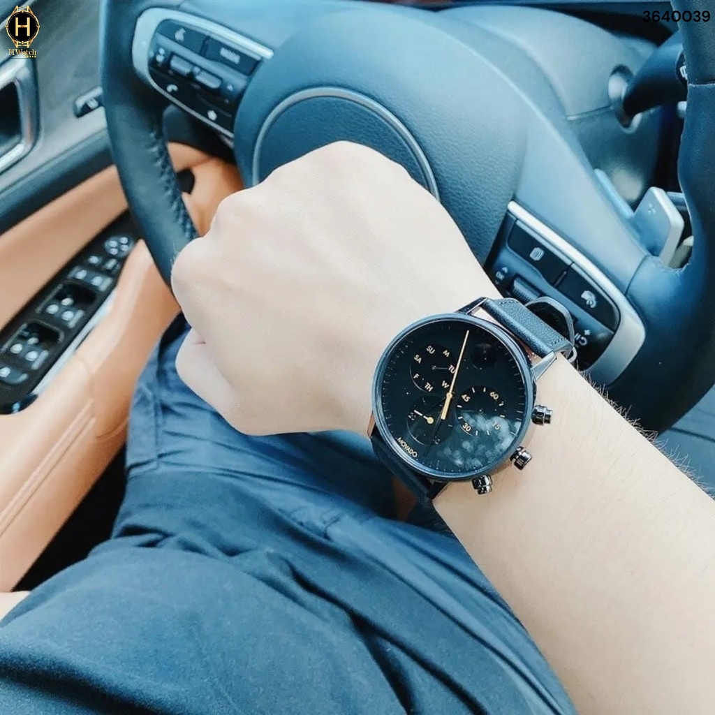 Đồng Hồ Nam Movado Quartz Chronograph Face 3640039 Dây Da Đen Mặt Đen