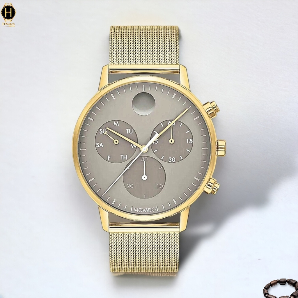 Đồng Hồ Nam Movado Quartz Chronograph 3640052 Golden MeshBracelet Dây Thép Lưới Vàng Mặt Vàng