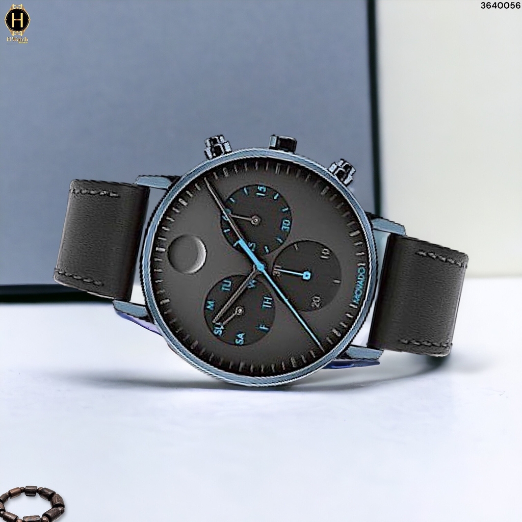Đồng Hồ Nam Movado Quartz Chronograph 3640056 Face Strap Dây Da Mặt Đen