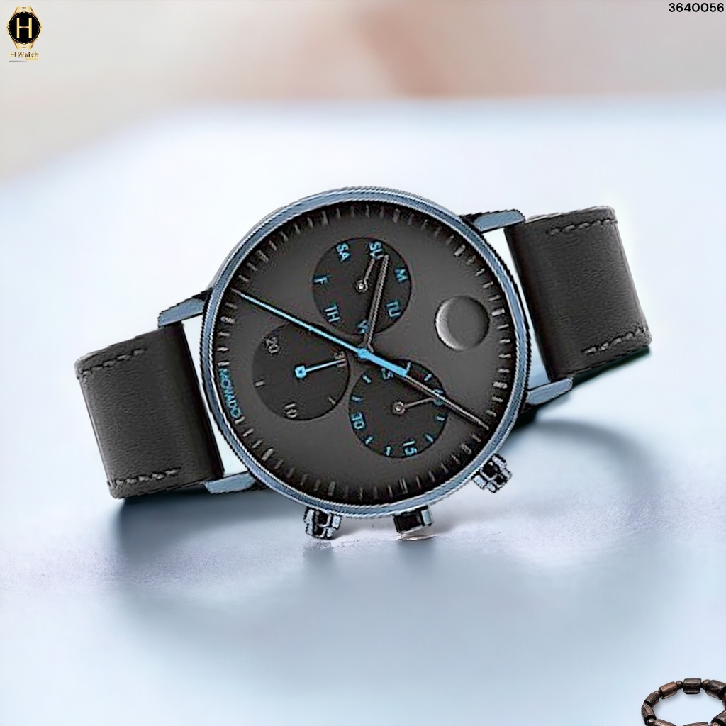 Đồng Hồ Nam Movado Quartz Chronograph 3640056 Face Strap Dây Da Mặt Đen