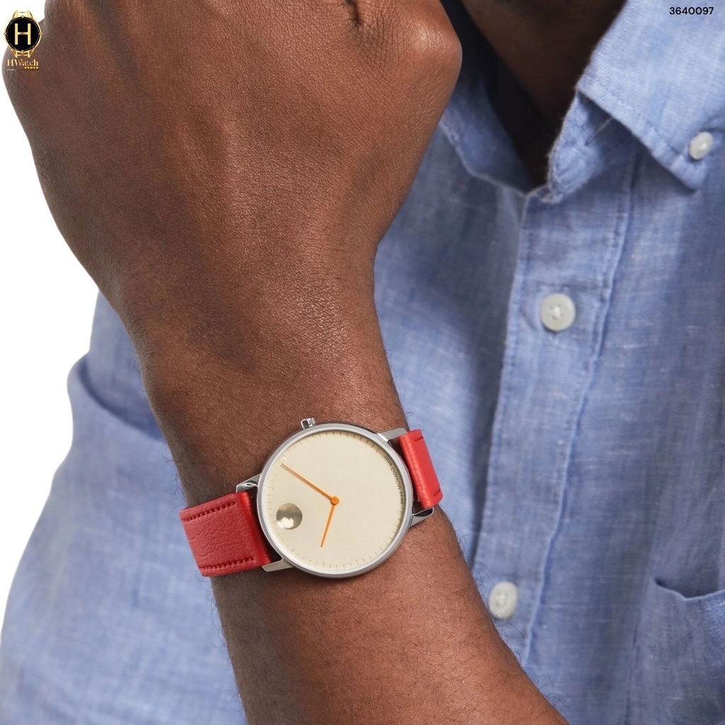 Đồng Hồ Nam Movado Quartz Face 3640097 Dây Da Đỏ Mặt Beige