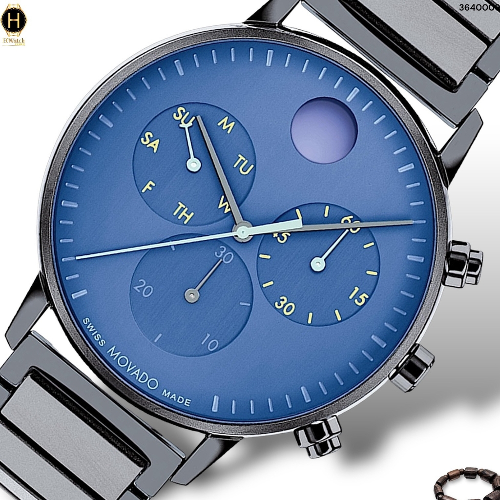Đồng Hồ Nam Movado Quartz Chronograph Face 3640104 Dây Thép Mặt Xanh