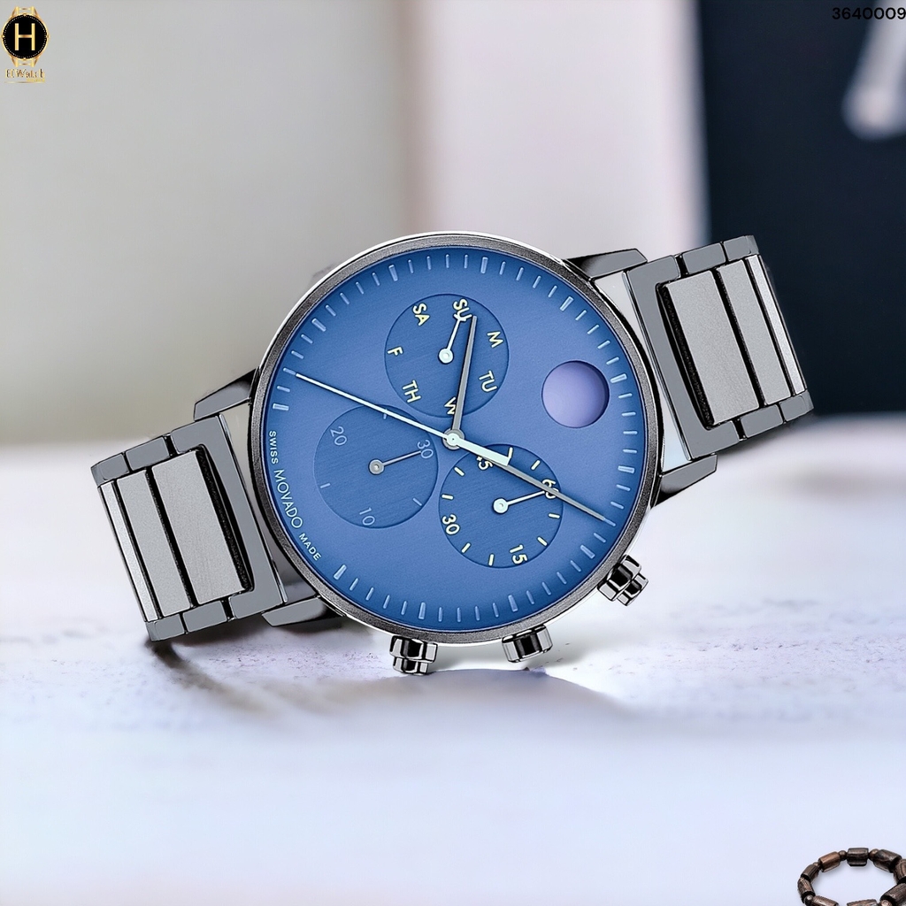 Đồng Hồ Nam Movado Quartz Chronograph Face 3640104 Dây Thép Mặt Xanh