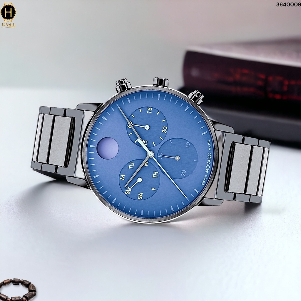 Đồng Hồ Nam Movado Quartz Chronograph Face 3640104 Dây Thép Mặt Xanh