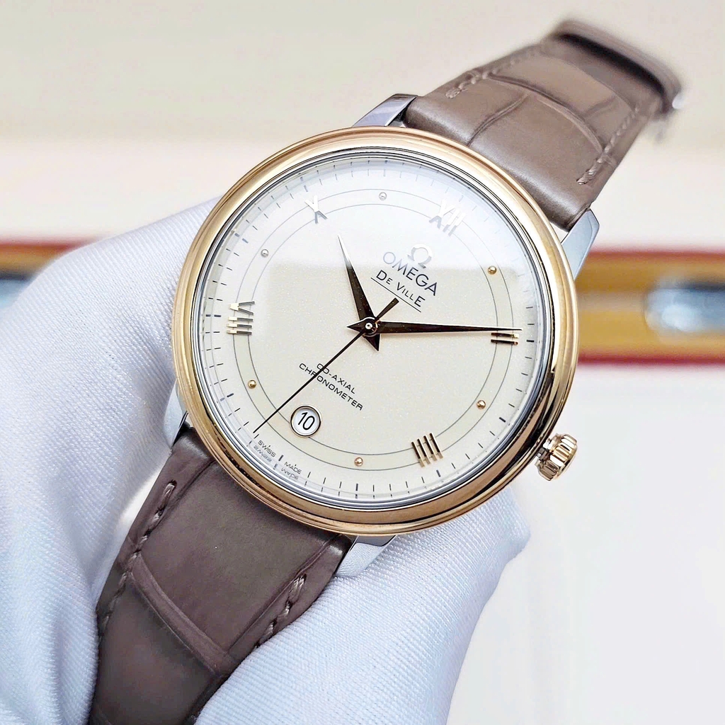 Đồng Hồ Nam Omega Automatic De Ville Chronometer 424.23.37.20.09.001 (42423372009001 )Dây Da Mặt Trắng Sapphire.