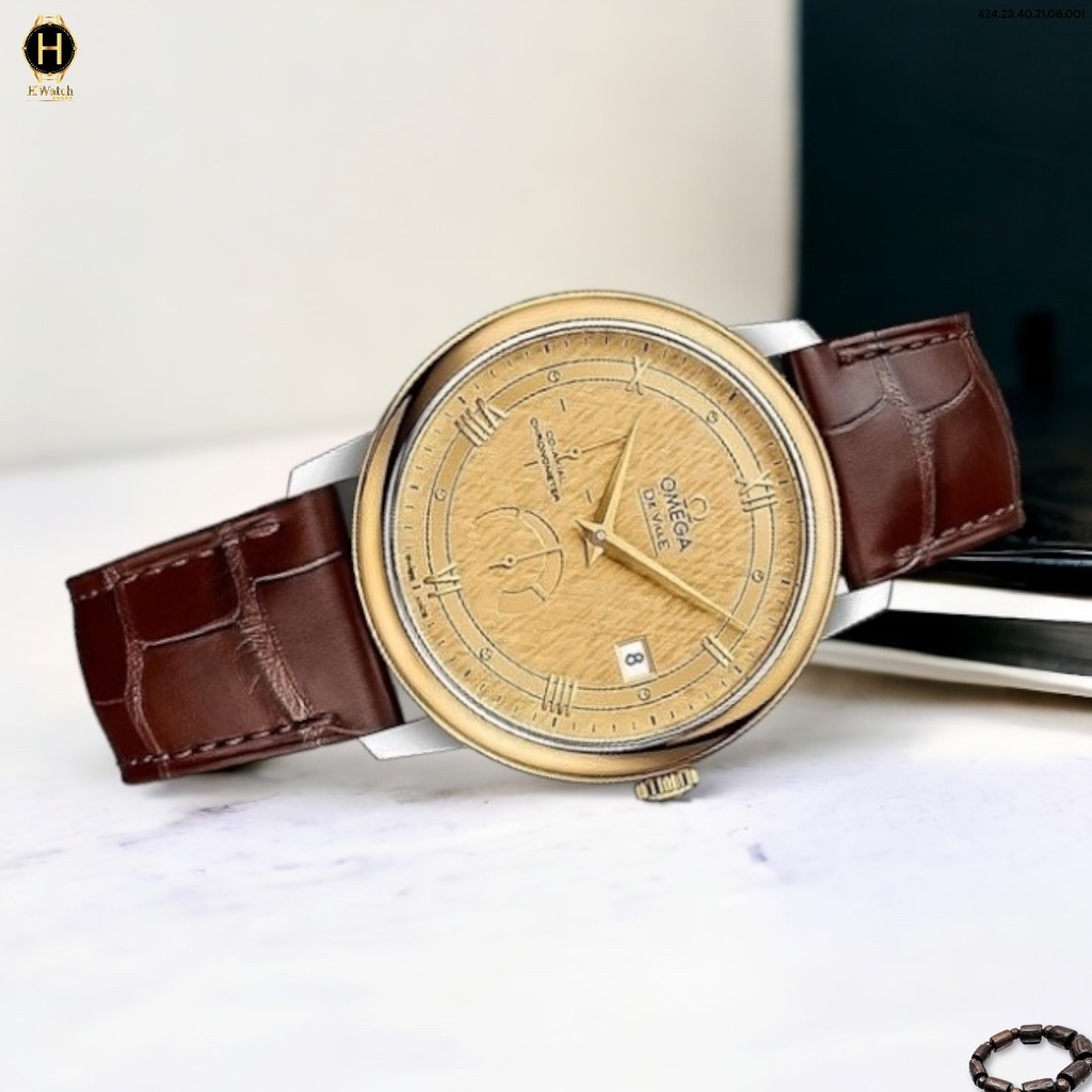 Đồng Hồ Nam Omega Automatic De Ville Prestige Chronometer 424.23.40.21.08.001 ( 42423402108001 ) Dây Da Mặt Vàng Sapphire.