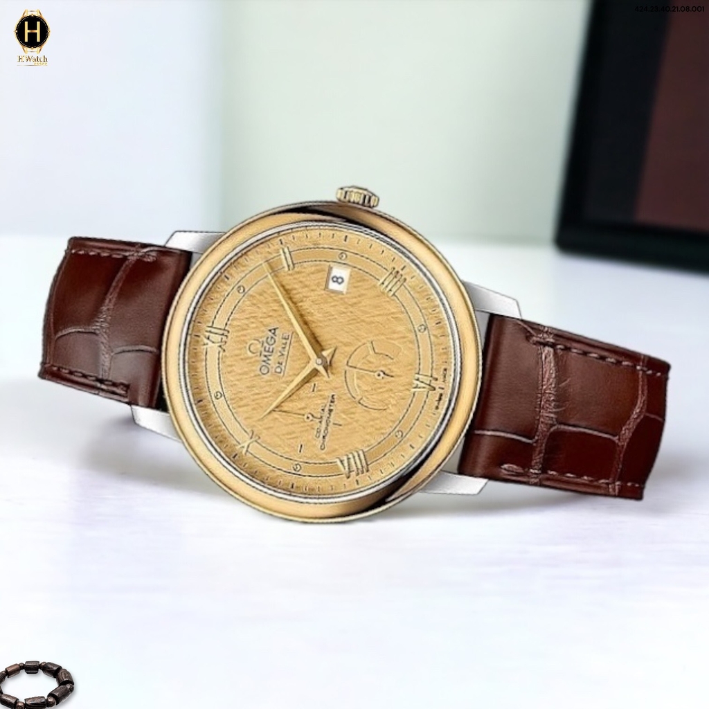 Đồng Hồ Nam Omega Automatic De Ville Prestige Chronometer 424.23.40.21.08.001 ( 42423402108001 ) Dây Da Mặt Vàng Sapphire.