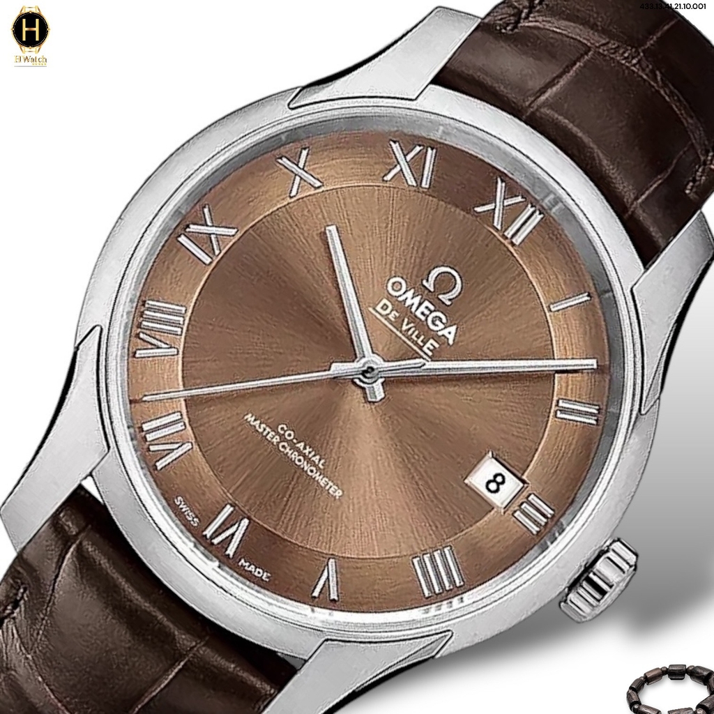 Đồng Hồ Nam Omega Automatic De Ville Hour Vision Master Chronometer 433.13.41.21.10.001 (43313412110001) Dây Da Mặt Nâu Sapphire.