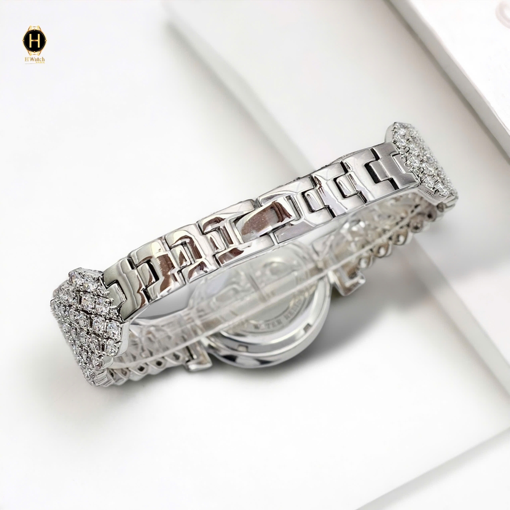 Đồng Hồ Nữ Royal Pin 4604 Dây Thép Trắng Mặt Trắng Viền Đá