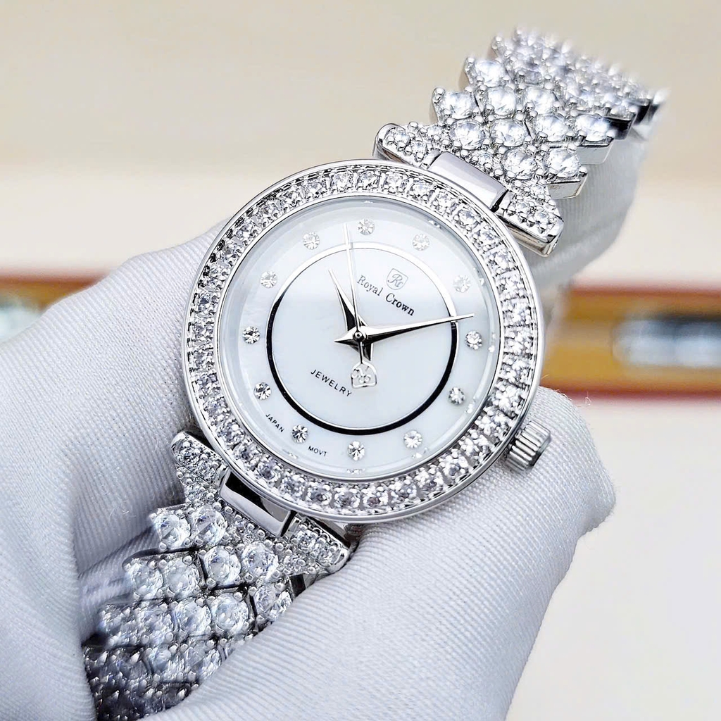 Đồng Hồ Nữ Royal Crown Quartz 4617 Thép Trắng
