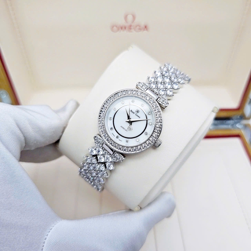 Đồng Hồ Nữ Royal Crown Quartz 4617 Thép Trắng