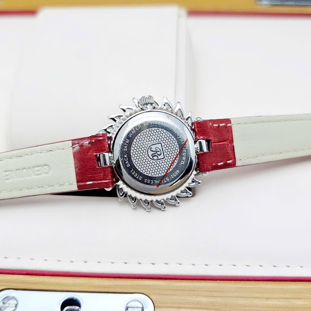 Đồng Hồ Nữ Royal Quartz 4652 Dây Da Vỏ Trắng Mặt Xanh Viền Đá