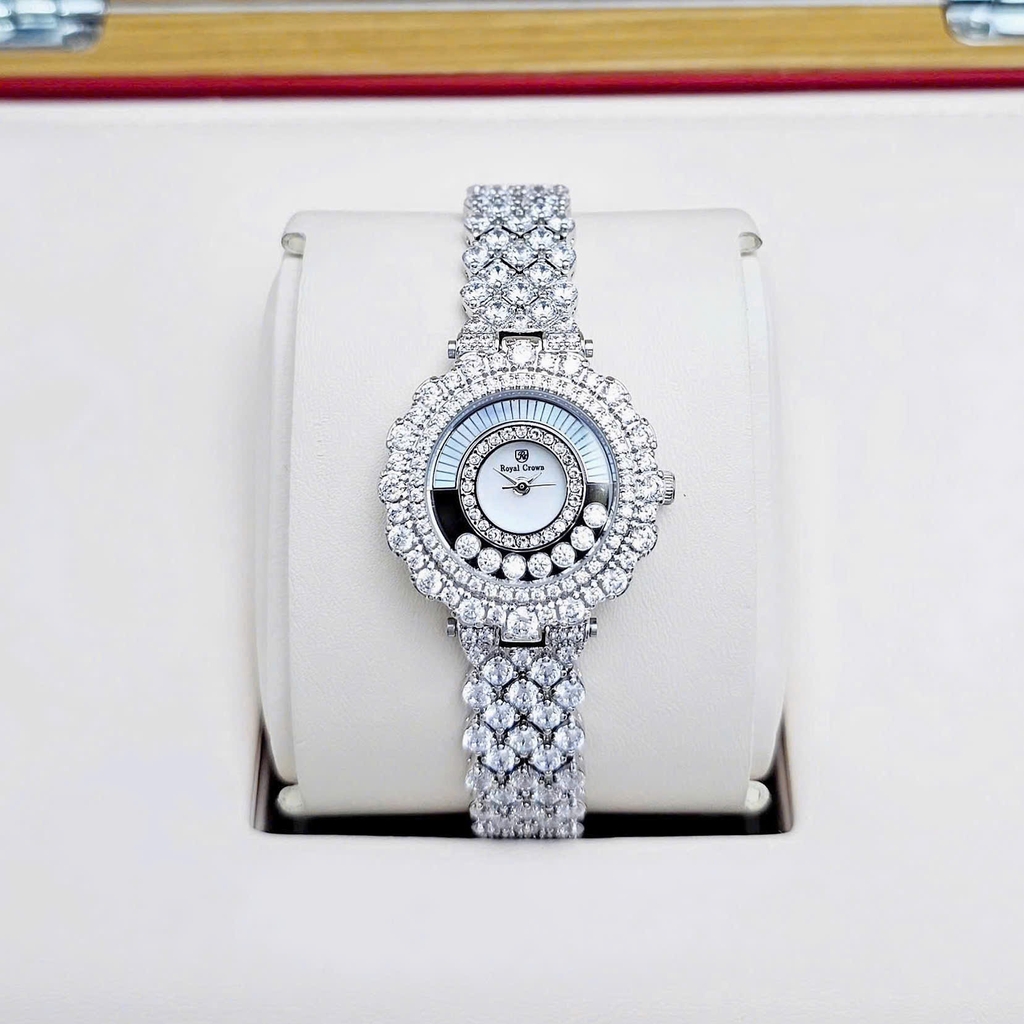Đồng Hồ Nữ Royal Crown Quartz Đính Đá 4660 Thép Trắng