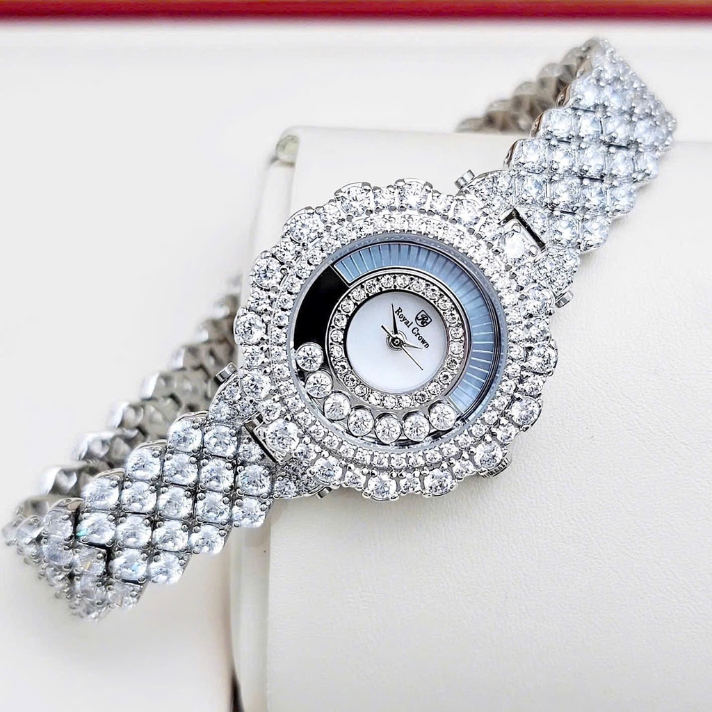 Đồng Hồ Nữ Royal Crown Quartz Đính Đá 4660 Thép Trắng