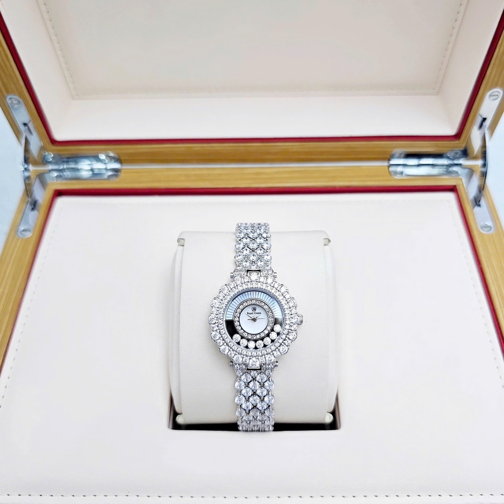 Đồng Hồ Nữ Royal Crown Quartz Đính Đá 4660 Thép Trắng