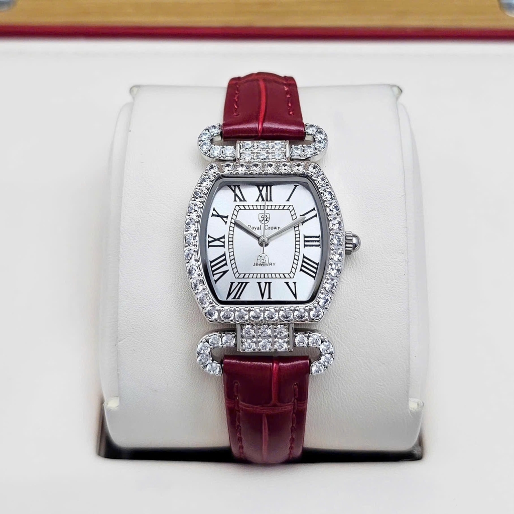 Đồng Hồ Nữ Royal Quartz 4670 Da Đỏ Mặt Trắng