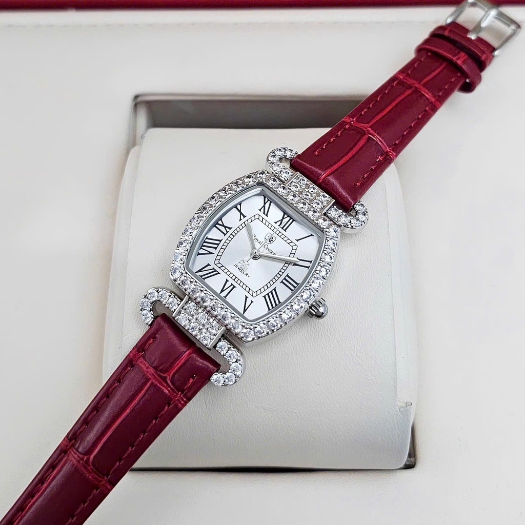 Đồng Hồ Nữ Royal Quartz 4670 Da Đỏ Mặt Trắng