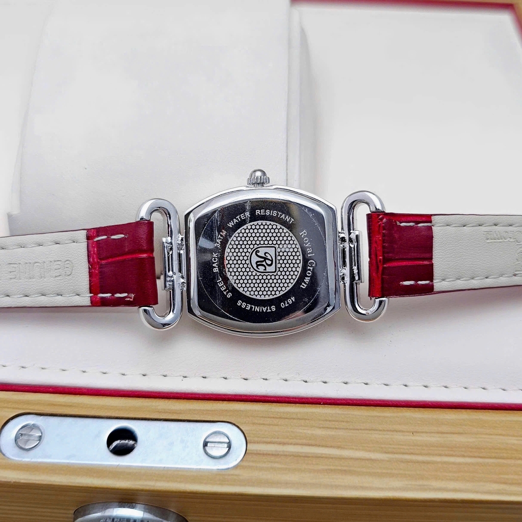 Đồng Hồ Nữ Royal Quartz 4670 Da Đỏ Mặt Trắng