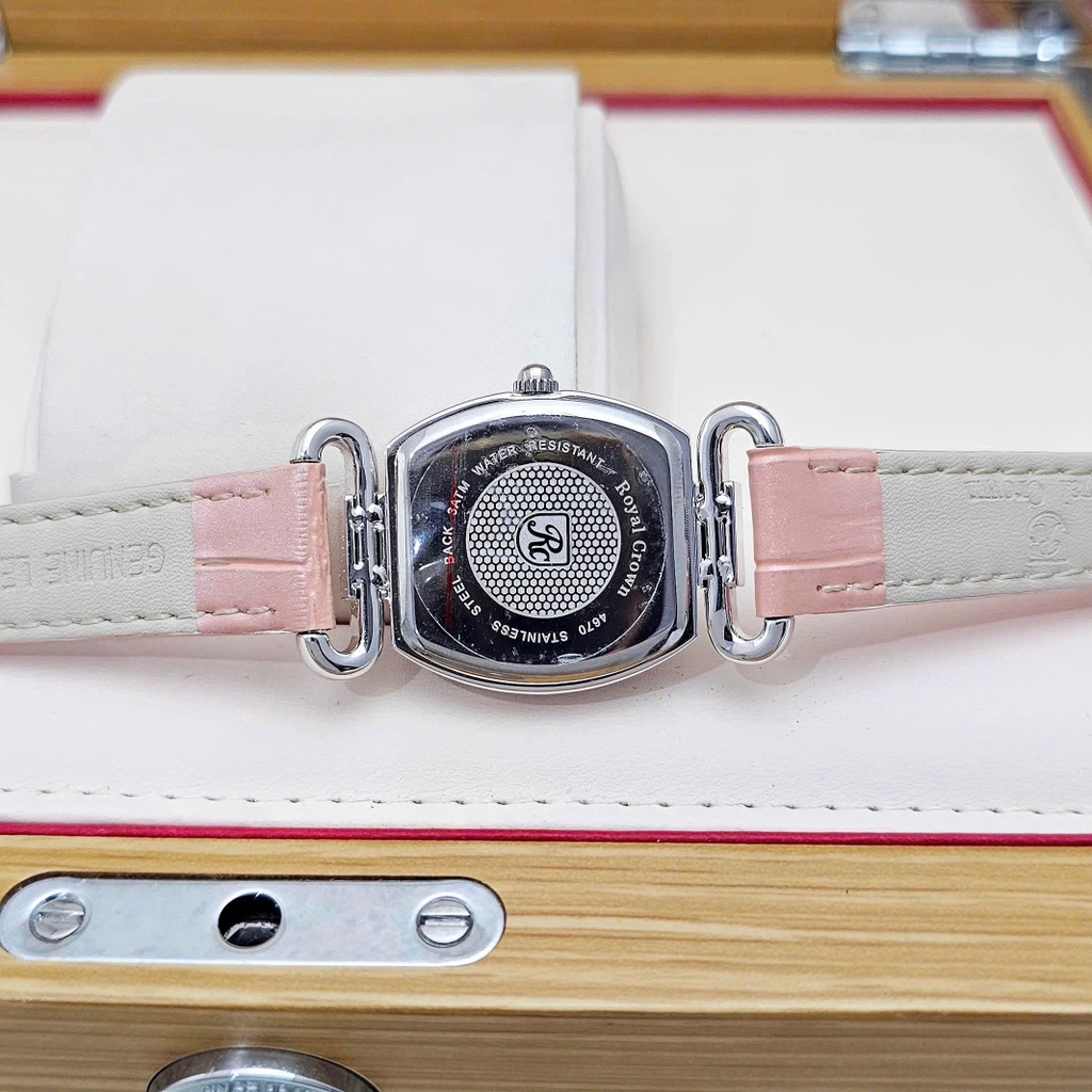 Đồng Hồ Nữ Royal Quartz 4670 Da Hồng Mặt Trắng