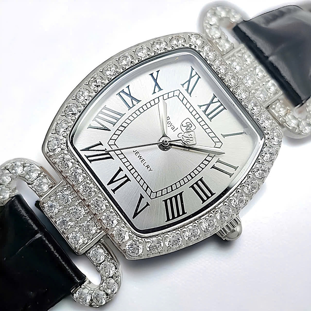 Đồng Hồ Nữ Royal Quartz 4670 Da Đen Mặt Trắng