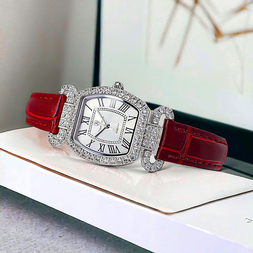 Đồng Hồ Nữ Royal Quartz 4670 Da Đỏ Mặt Trắng